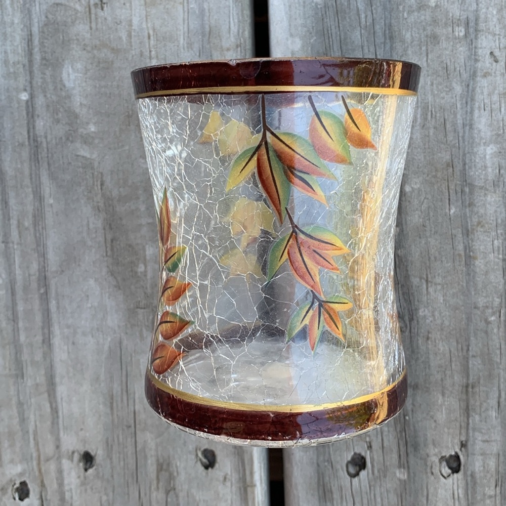 🍁 Autumn Crackled Glass Candle Holder